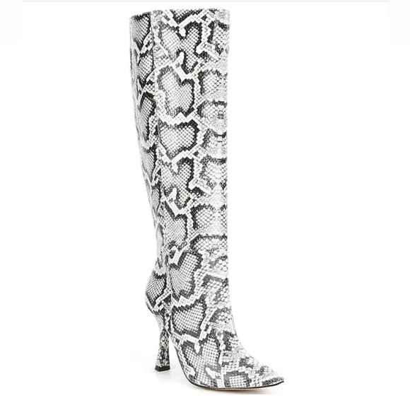 Gianna Bini Snakeskin Leather knee high heel Boots New Lennoxe